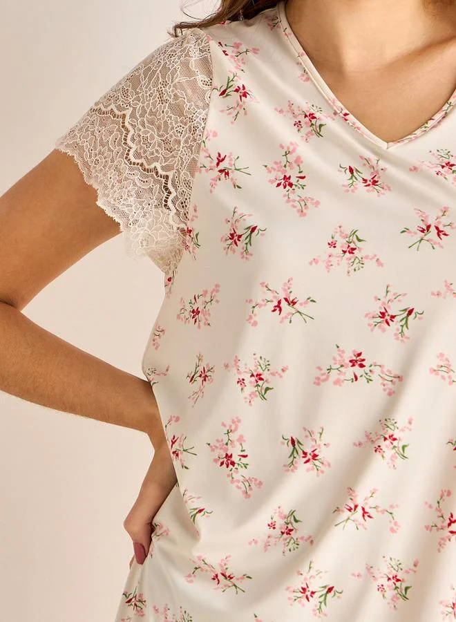 Splash FAV  Night Dress Short Sleeve Floral Print for Women | Best Price UAE