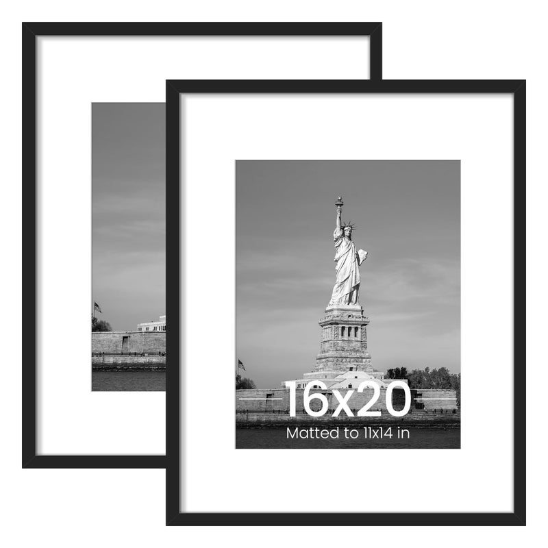 ENJOYBASICS 16x20 Picture Frame, Display Poster 11x14 with Mat or 16 x 20 Without Mat, Wall Gallery Photo Frames, Black, 2 Pack - Image 1