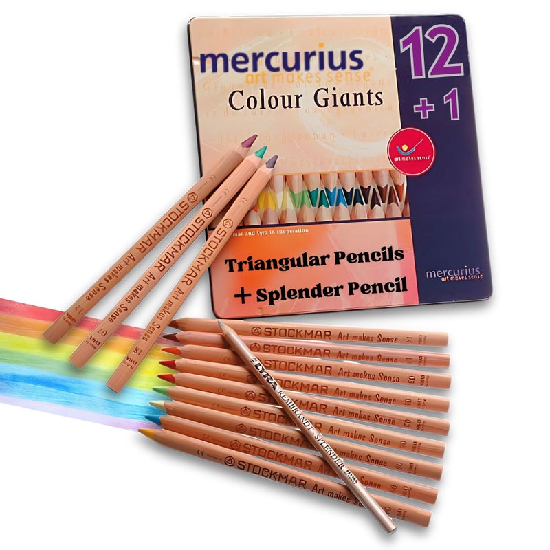 Mercurius AMS Color Giant Pencils Set of 12 in Tin Case Triangular Colored Wooden Pencils Waldorf Art Supplies - Image 2