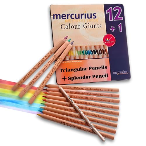 Mercurius AMS Color Giant Pencils Set of 12 in Tin Case Triangular Colored Wooden Pencils Waldorf Art Supplies - Image 1