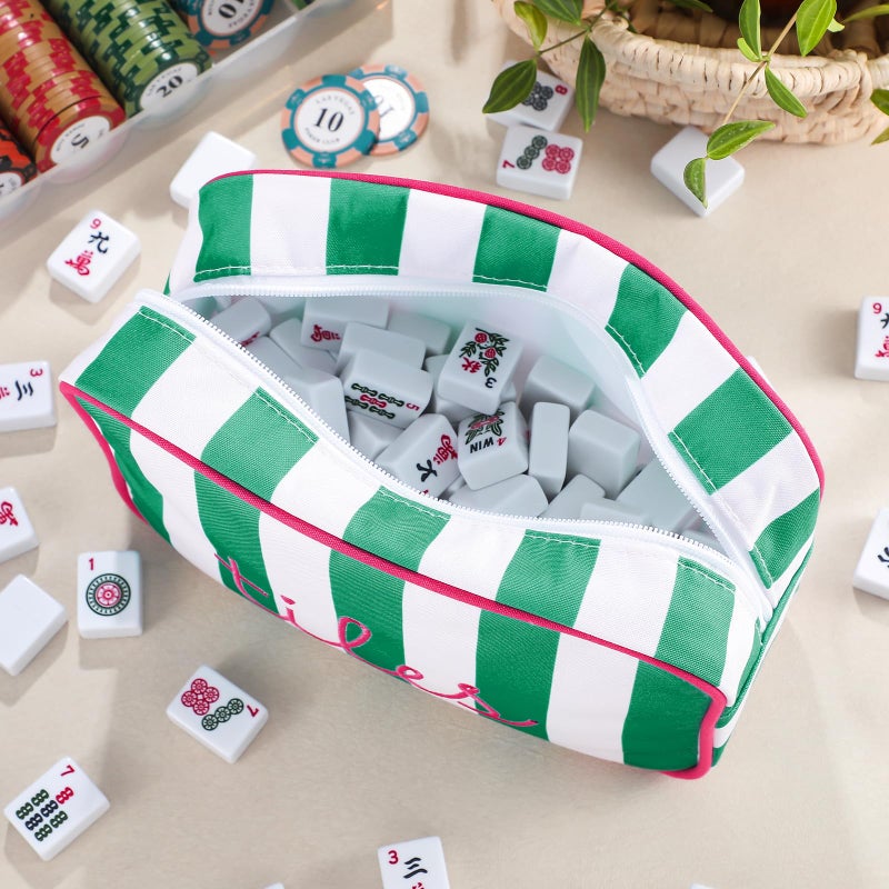 Sanwuta Mahjong Tile Bag with Zipper, Mahjong Storage Pouch Mah Jong Bags for Tiles Board Game Pieces Game Party Travel Gatherings Accessories, 8.46 x 5.51 x 3.54 Inch(Green,Classic) - Image 4
