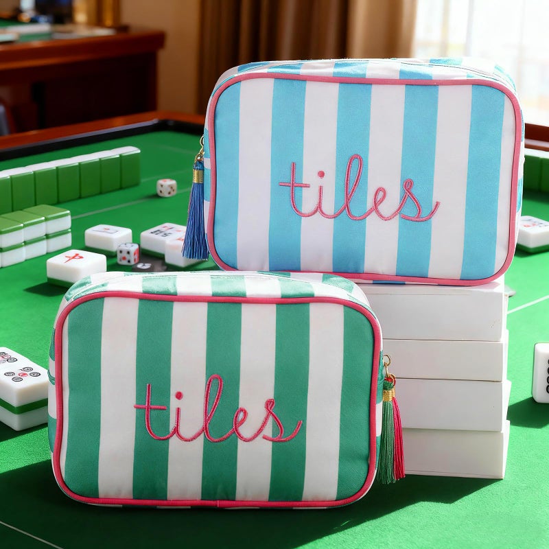 Sanwuta Mahjong Tile Bag with Zipper, Mahjong Storage Pouch Mah Jong Bags for Tiles Board Game Pieces Game Party Travel Gatherings Accessories, 8.46 x 5.51 x 3.54 Inch(Green,Classic) - Image 5