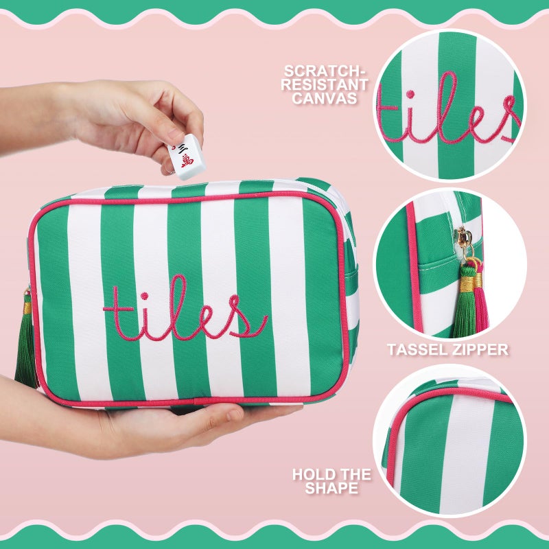 Sanwuta Mahjong Tile Bag with Zipper, Mahjong Storage Pouch Mah Jong Bags for Tiles Board Game Pieces Game Party Travel Gatherings Accessories, 8.46 x 5.51 x 3.54 Inch(Green,Classic) - Image 3