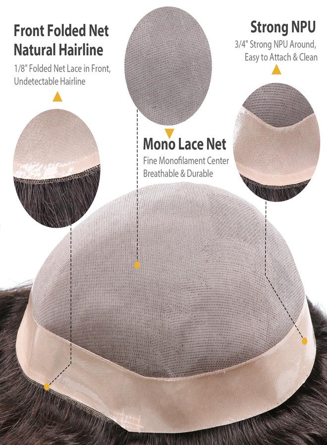lumeng Hair Toupee For Men Mono Lace Replacement Systems Mens Hairpieces 7x10 Inch Mens Partial Toupee 1B Mans Hair Prosthesis Durable Lace Male Units Human Hair Natural Hairline Protesis Capilar - Image 2
