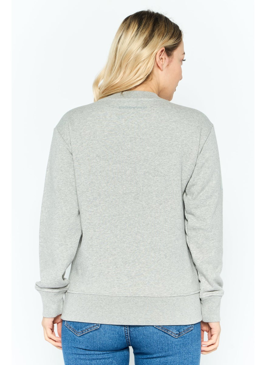 EMPORIO ARMANI - Women Crew Neck Graphic Long Sleeve Sweatshirt, Grey - Image 1