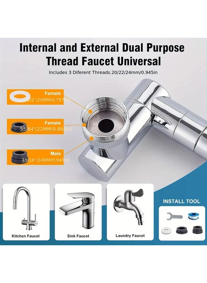 Silvery 2 Mode Spray Kitchen Faucet Extender With 1440 Rotation Water Saving - Image 5