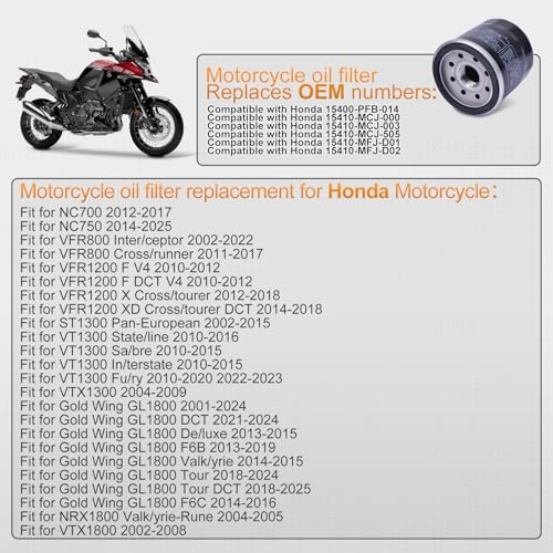 XYRVICT HF204 Oil Filter Compatible with Honda Gold-wing 1800 GL1800 NC700X NC750X RC51 ST1300 VFR800 VFR1200X VT1300 Shadow NC 750 VTR1000 VTX 1300 1300C 1300R 1300S VTX 1800 1800C 1800R - Image 2