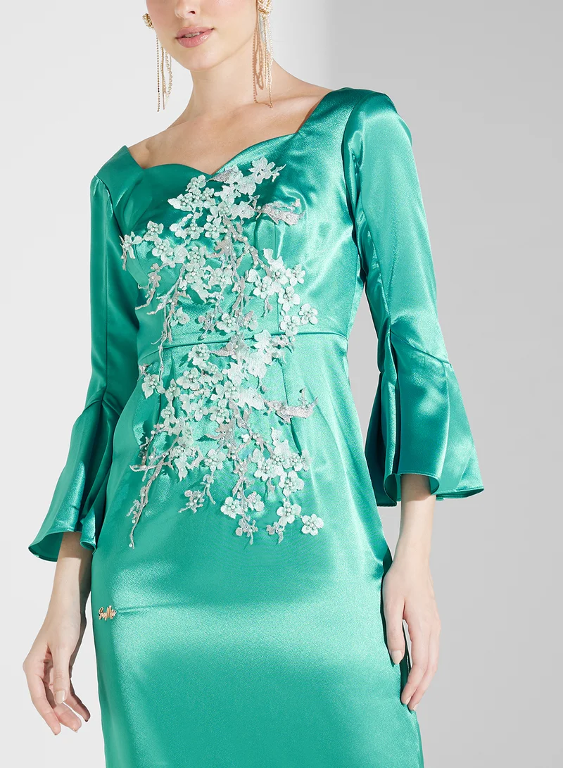 Fashion Trends by Suzy Matar Floral Satin Gown