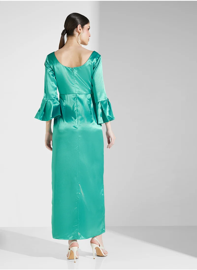 Fashion Trends by Suzy Matar Floral Appliqué Silk Satin A-Shaped Dress