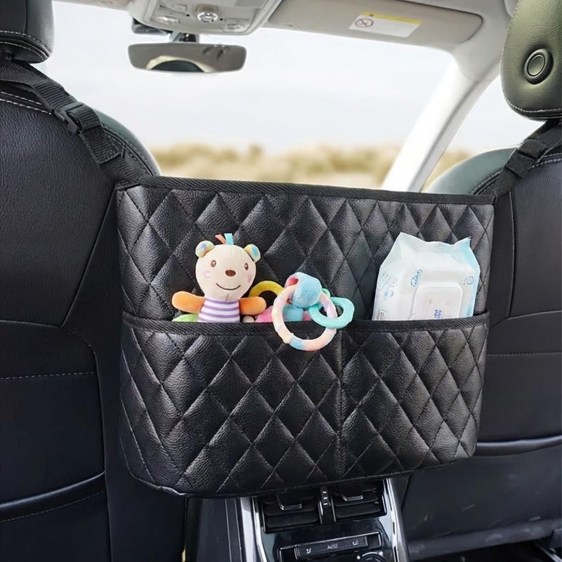 1 Piece Black PU Leather Car Seat Storage Organizer Bag For Bottles Wipes And Travel Essentials Safety Seat Accessory - Image 1