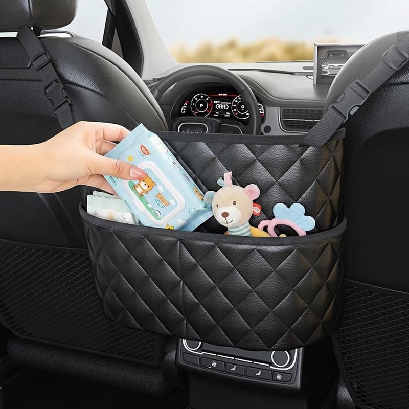1 Piece Black PU Leather Car Seat Storage Organizer Bag For Bottles Wipes And Travel Essentials Safety Seat Accessory - Image 5