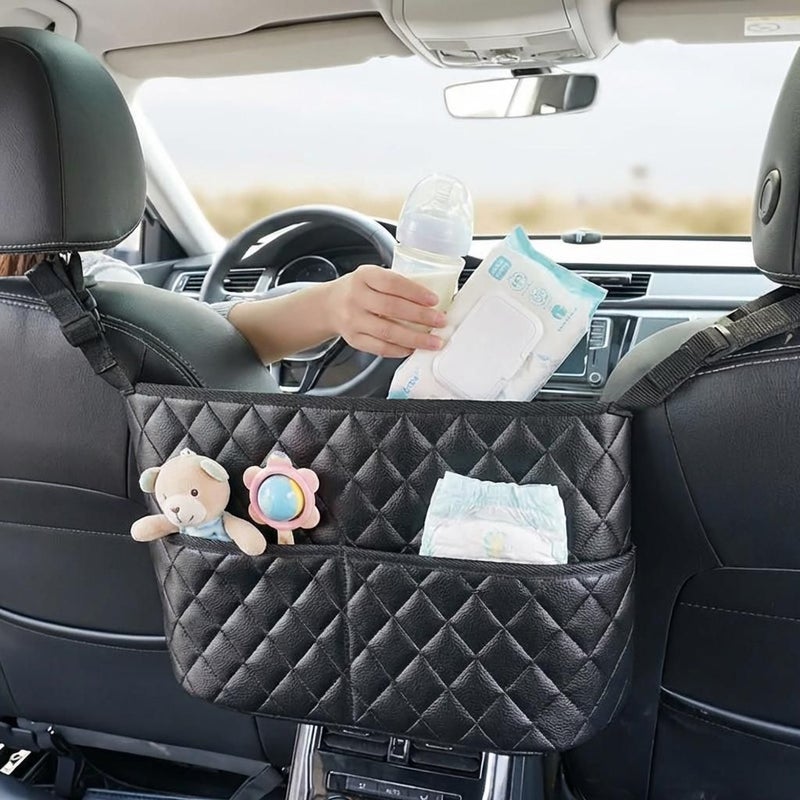 1 Piece Black PU Leather Car Seat Storage Organizer Bag For Bottles Wipes And Travel Essentials Safety Seat Accessory - Image 4