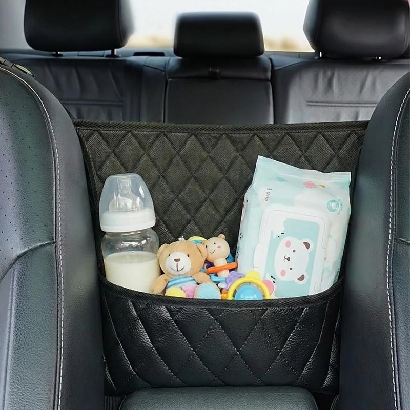 1 Piece Black PU Leather Car Seat Storage Organizer Bag For Bottles Wipes And Travel Essentials Safety Seat Accessory - Image 2