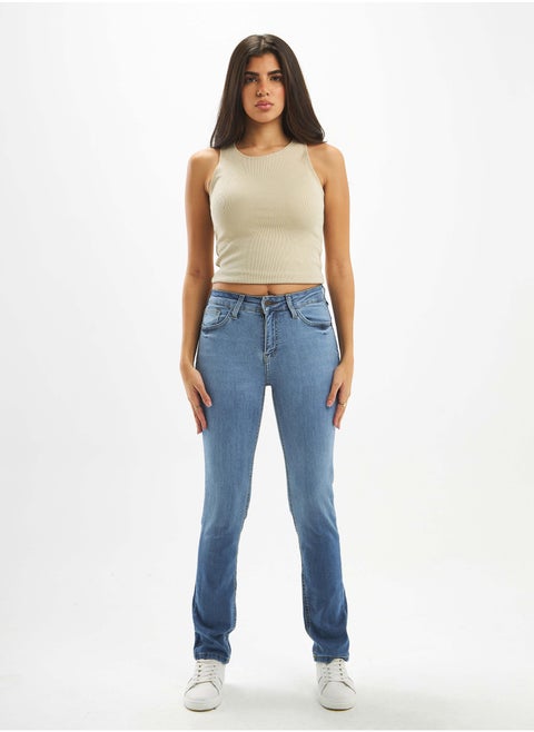 High-Waist Light Washed Degrade Cigarette Jeans.
