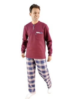 Jet Men Winter Pajama Set Long Sleeve &Carreau Bottom- Burgundy 