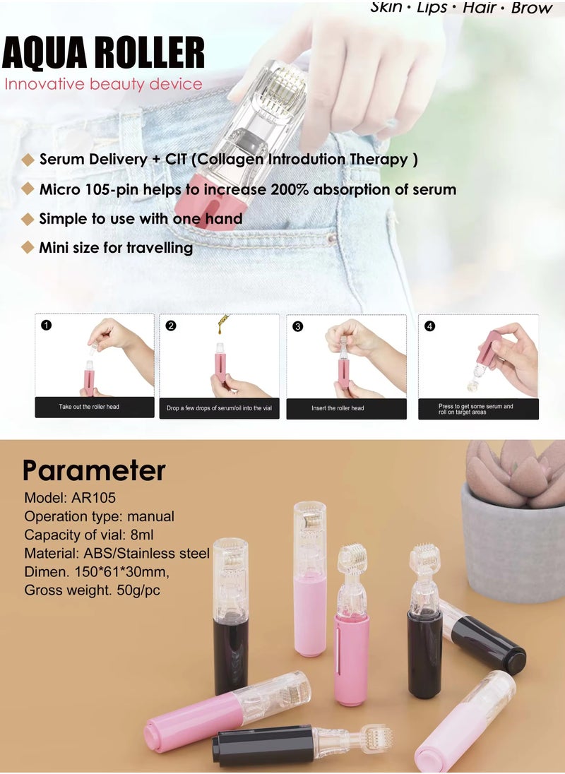 Pretocter - 0.25mm Lip Care Essence Roller, Essence Applicator, Beard Hair Growth Essence Roller（Pink） - Image 1