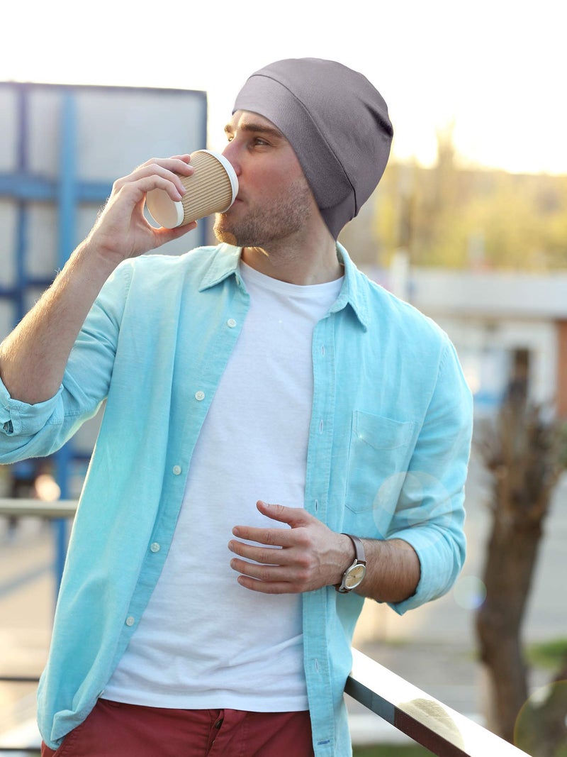 Syhood 4 Pieces Men Skull Caps Soft Cotton Beanie Hats Stretchy Helmet Liner Multifunctional Headwear for Men Women (Black, Gray, Army Green, Navy Blue,Solid Style) - Image 5