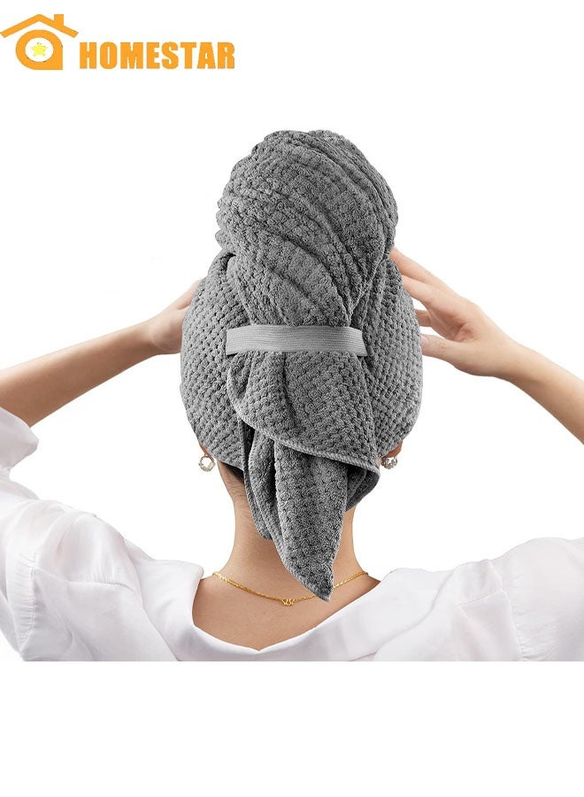 هومستر منشفة شعر ميكروفايبر للنساء، منشفة تجفيف شعر مضادة للتكثف مع حزام مطاطي، توربان سريع التجفيف للشعر الرطب الطويل والكثيف والمموج، منشفة شعر فائقة النعومة، لون رمادي داكن - Image 1