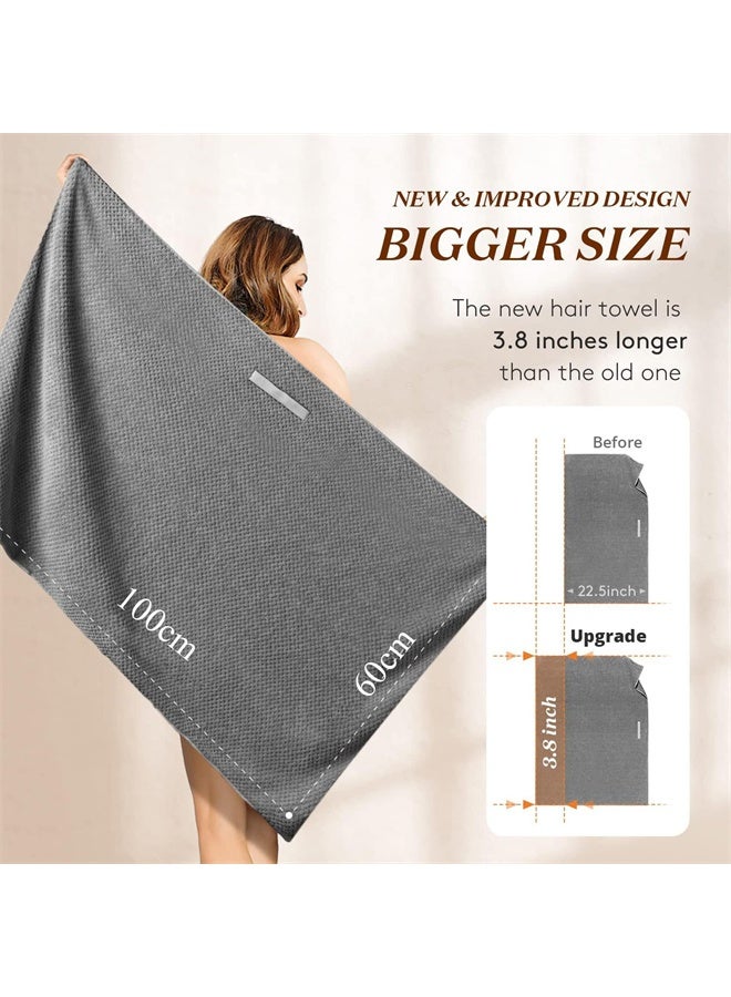 هومستر منشفة شعر ميكروفايبر للنساء، منشفة تجفيف شعر مضادة للتكثف مع حزام مطاطي، توربان سريع التجفيف للشعر الرطب الطويل والكثيف والمموج، منشفة شعر فائقة النعومة، لون رمادي داكن - Image 5