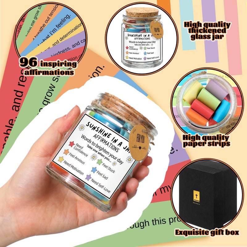Lunmon Sunshine in Glass Jar Positive Affirmations Jar for Sending You Sunshine Daily Uplifting Affirmations for Self Care and Positive Vibes Easter Christian Gift for Friends Women Motivated Quotes - Image 3