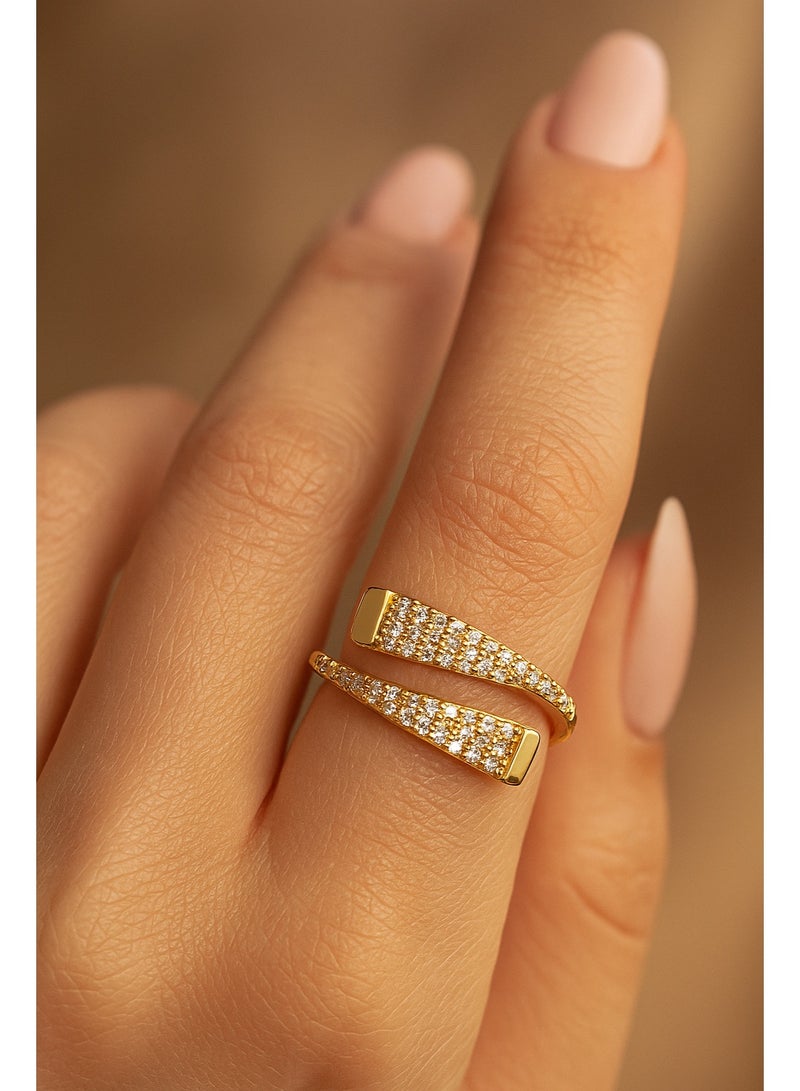 ثري دايموندز خاتم لف مطلي دهب للبنات بفصوص زيركون ناعمة – فري سايز ولمعة ساحرة - Image 4