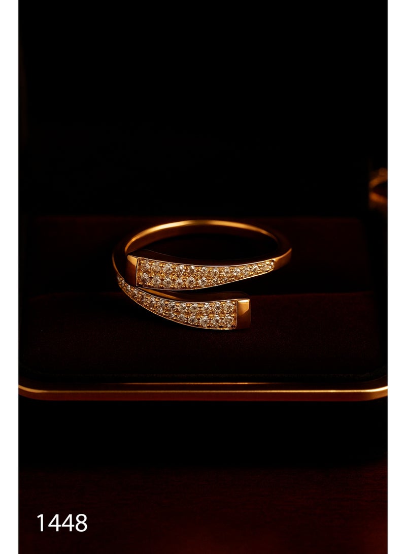 ثري دايموندز خاتم لف مطلي دهب للبنات بفصوص زيركون ناعمة – فري سايز ولمعة ساحرة - Image 1