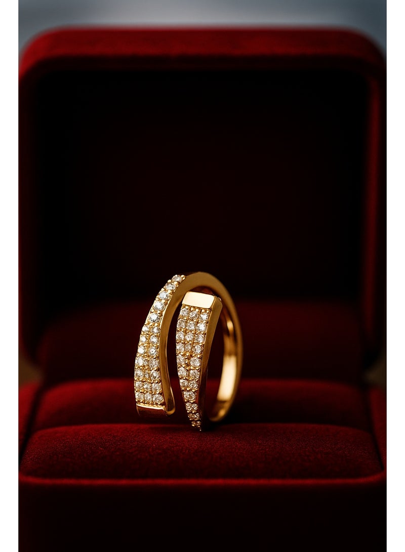 ثري دايموندز خاتم لف مطلي دهب للبنات بفصوص زيركون ناعمة – فري سايز ولمعة ساحرة - Image 2