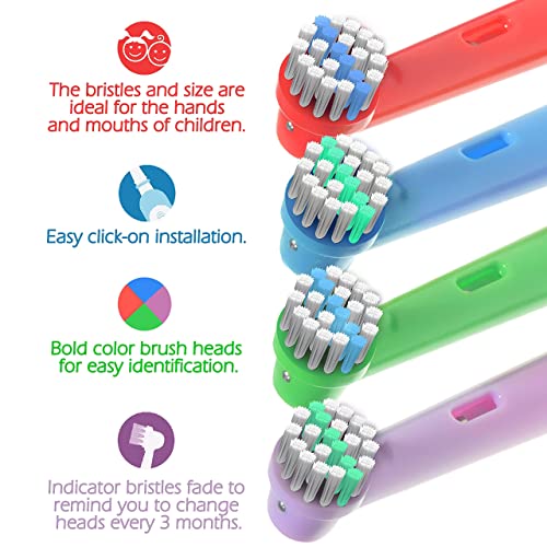 Alayna Replacement Toothbrush Heads for Oral B Braun Electric Toothbrush- 8 Pk of Kids Colorful Brush Heads Compatible with Oral-b- Soft Bristles, Small Heads, Fits Pro 1000, Action, Floss & More! - Image 4