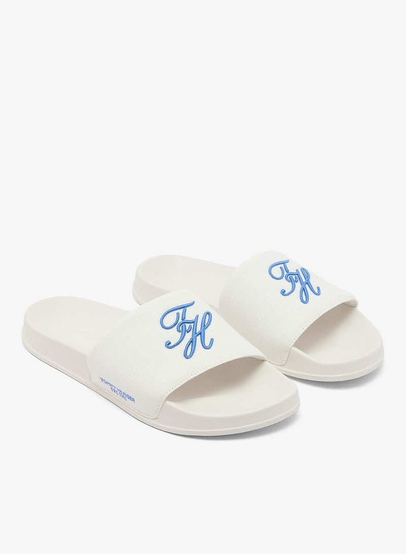 TOMMY HILFIGER Logo Embroidery Canvas Pool Slides - Image 1