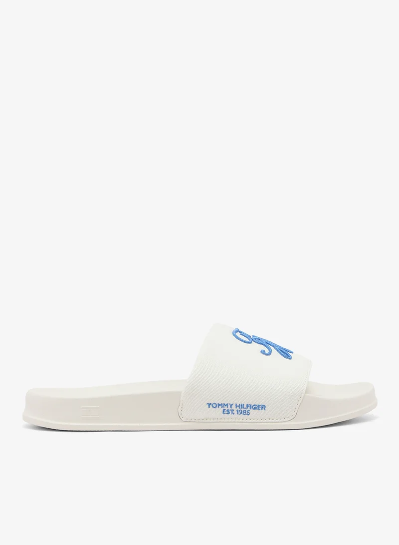 Tommy Hilfiger Logo Embroidery Canvas Pool Slides