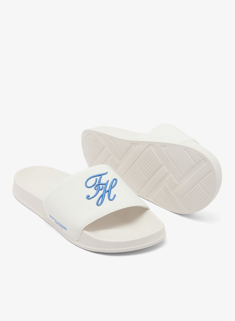 TOMMY HILFIGER Logo Embroidery Canvas Pool Slides - Image 5