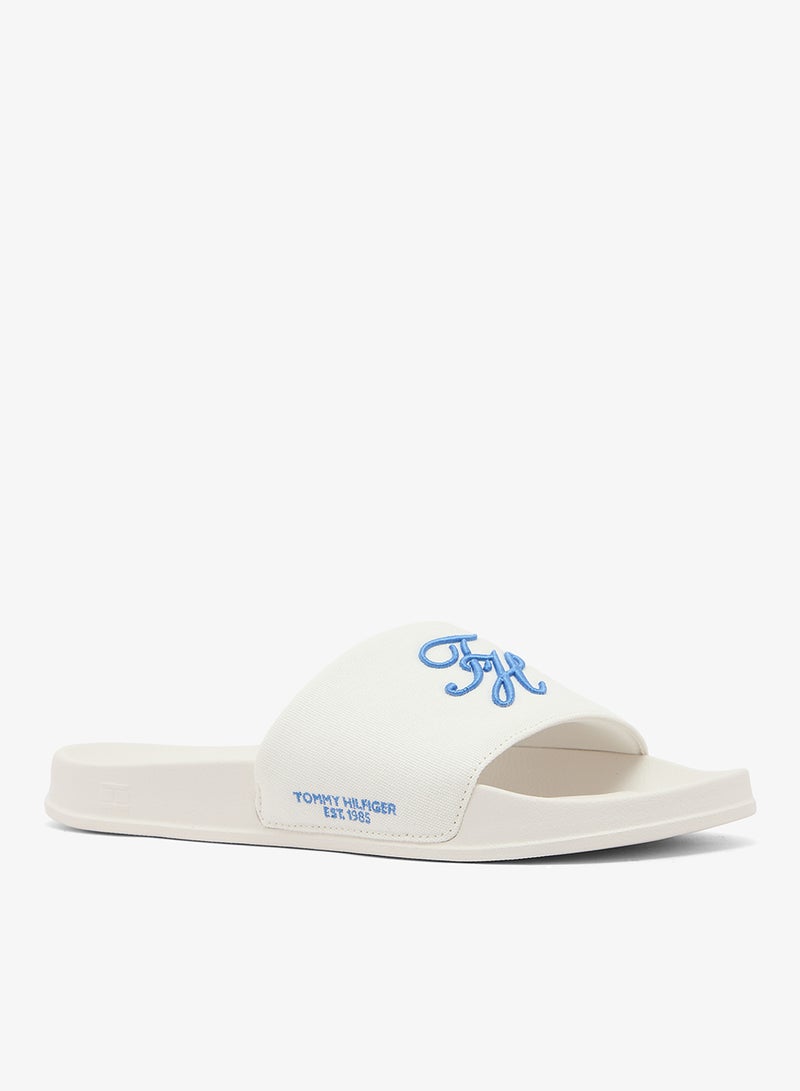 TOMMY HILFIGER Logo Embroidery Canvas Pool Slides - Image 3