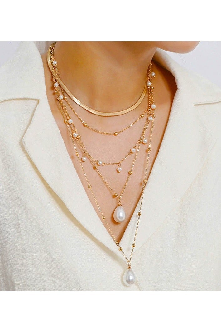 Layered Pearl Chain Necklace for Women – Punk Minimalist Lock Pendant Choker, Multi-Strand Statement Jewelry - Image 3