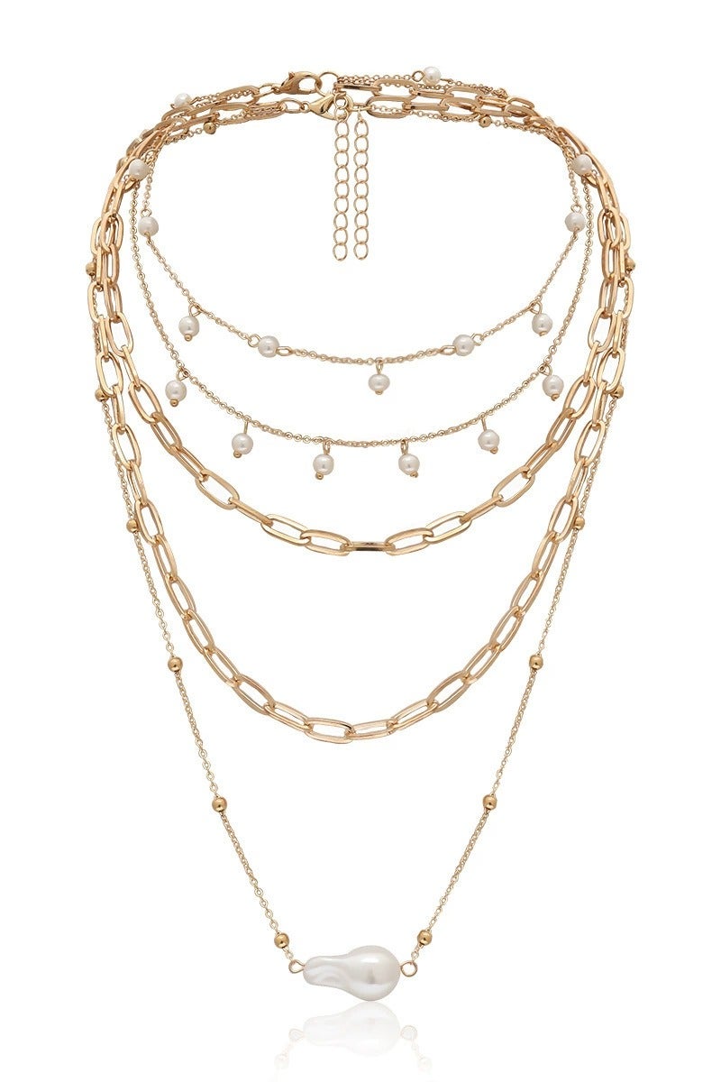 Layered Pearl Chain Necklace for Women – Punk Minimalist Lock Pendant Choker, Multi-Strand Statement Jewelry - Image 4