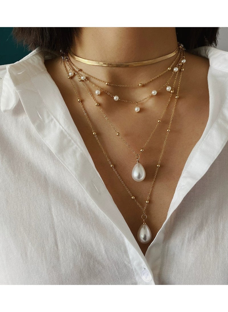 Layered Pearl Chain Necklace for Women – Punk Minimalist Lock Pendant Choker, Multi-Strand Statement Jewelry - Image 1