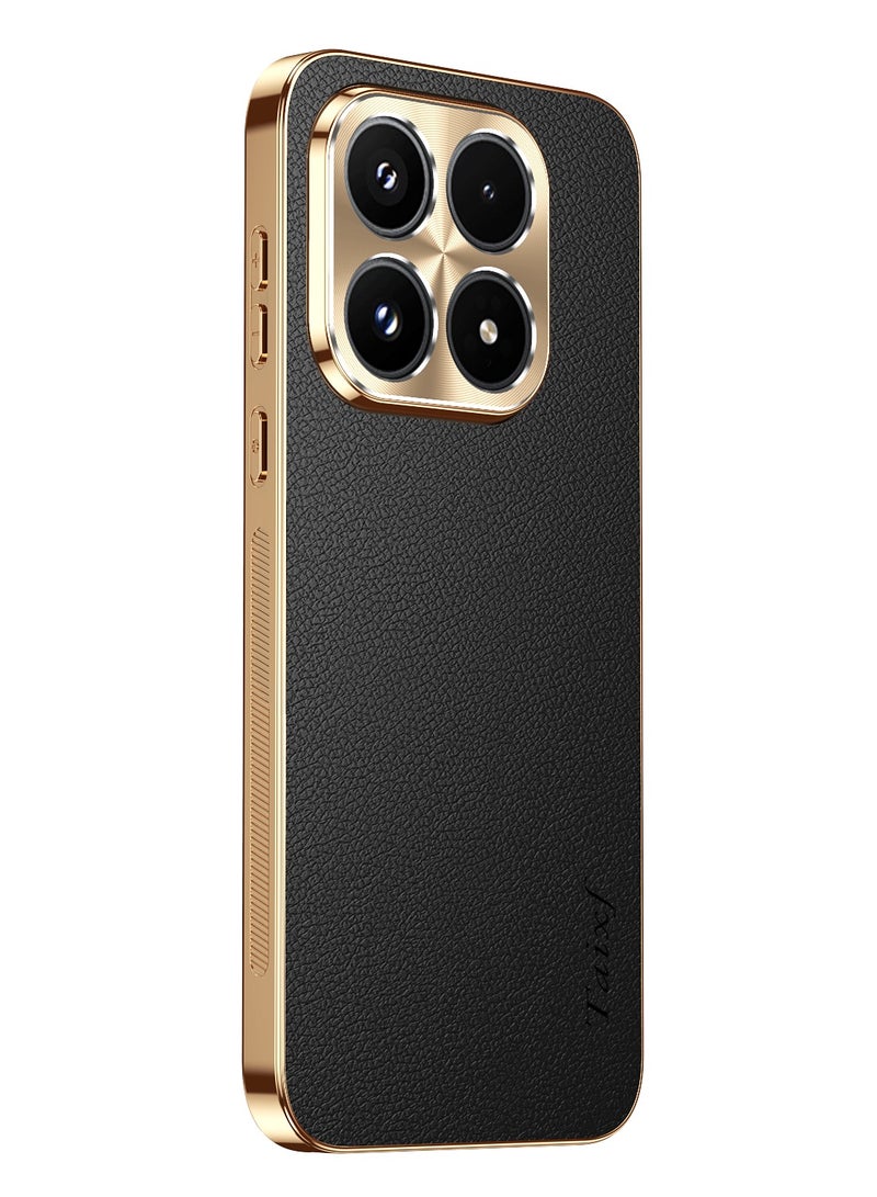 Luxury Leather Case for Xiaomi 17 – Premium Gold Electroplated Frame & Metal Alloy Camera Lens Protector, Shockproof TPU Protective Cover (Black) - Image 1