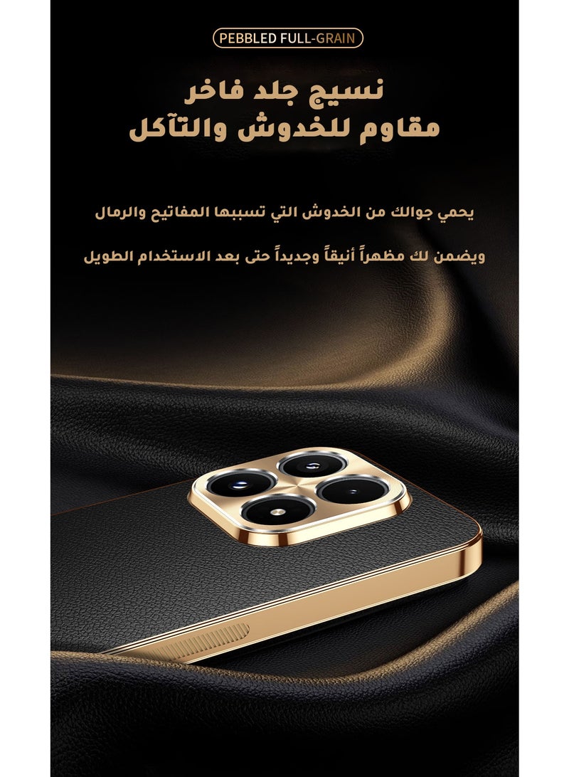 Luxury Leather Case for Xiaomi 17 – Premium Gold Electroplated Frame & Metal Alloy Camera Lens Protector, Shockproof TPU Protective Cover (Black) - Image 4