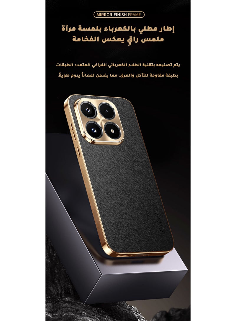 Luxury Leather Case for Xiaomi 17 – Premium Gold Electroplated Frame & Metal Alloy Camera Lens Protector, Shockproof TPU Protective Cover (Black) - Image 5
