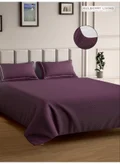 MULBERRY LIVING 100% Cotton Queen Fitted Bedsheet with 2 Pillow covers - 300Tc Urban Grid - Plum