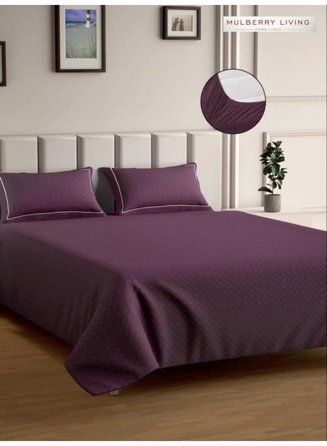 MULBERRY LIVING 100% Cotton - 300Tc Urban Grid Queen Size (160X200 Cms) Fitted Bedsheet With 2 Pillow Covers (50X75 Cm) - Plum