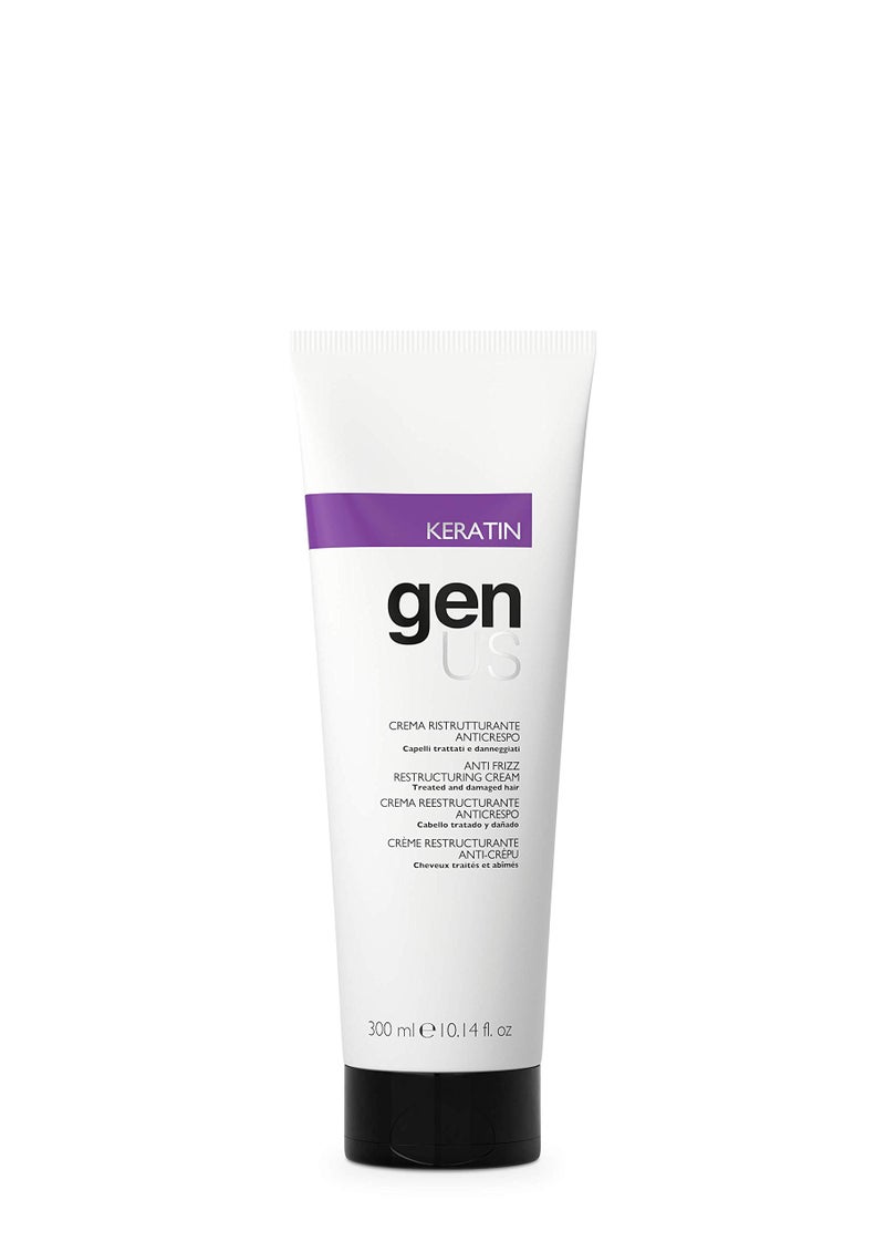 GENUS Keratin Anti-Frizz Cream - Restructuring Hair Cream Enriched with Ginseng, Styling, Frizz Control, Bestows Hydration & Softness, Suitable for Damp & Dry Hair - 300ml - Image 1
