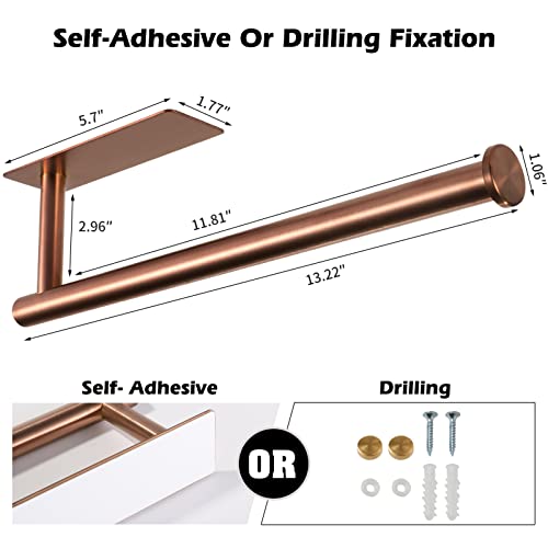theaoo Rose Gold Paper Towel Holder - Under Cabinet Paper Towel Holder for Kitchen, Adhesive Paper Towel Roll Rack for Bathroom Towel, Wall Mounted Paper Towel Rack, SUS304 Stainless Steel - Image 4