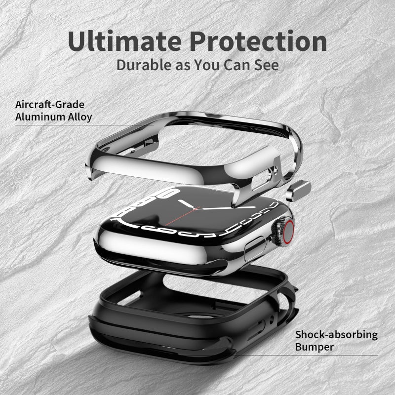 SwitchEasy Aircraft-Grade Aluminum Case for 45mm Apple Watch Series 8/7, Aluminum Shell with Soft Inner Bumper Maxed Protection iWatch Case, Odyssey - Flash Silver - Image 3