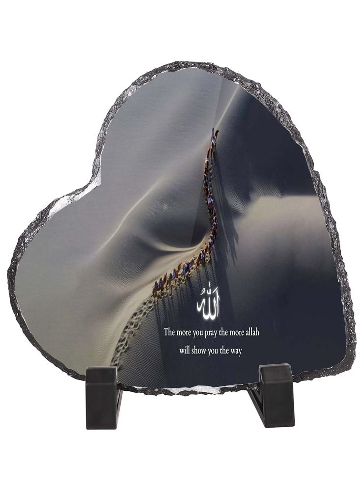 Service Zone Protective Printed White Heart Shape Marble Photo Frame for Table Top More You Pray The More Allah Will Show You The Way 