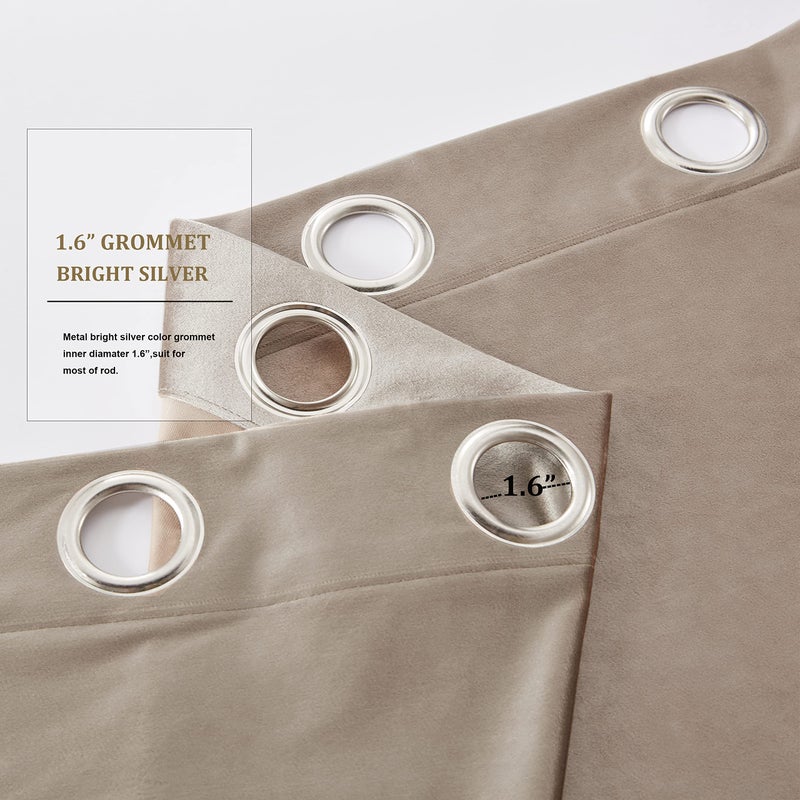 BULBUL Taupe Velvet Curtains 96 inches Length:Luxury Elegant Living Room Curtain-Blackout Modern Thermal Insulated Soundproof Privacy Room Darkening Floor to Ceiling Drapes for Bedroom Set of 2 - Image 3