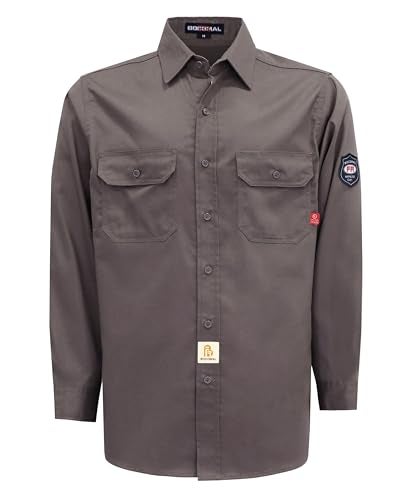 BOCOMAL FR Shirts Flame Resistant Shirt NFPA2112/CAT2 7.5oz Fire Resistant Gray Men's Fire Retardant Workwear Welding Shirt - Image 1