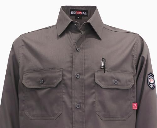 BOCOMAL FR Shirts Flame Resistant Shirt NFPA2112/CAT2 7.5oz Fire Resistant Gray Men's Fire Retardant Workwear Welding Shirt - Image 4