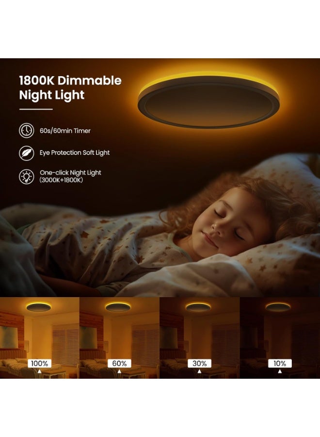 24W Dimmable LED Ceiling Light, LED Ceiling Light with Remote Control, Dimmable 1800K Night Light, Panel 3000K-6500K, Ultra Slim Round LED Ceiling Light Suitable for Bedrooms, Children's - Image 3