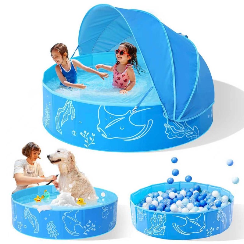 Hikiddy Foldable Kiddie Pool with Canopy 315in 47in 63in for Baby Toddler Kids Family Summer Water Play Pool with Shade Portable for Outdoor Backyard Beach BlueBlue 47in - Image 2