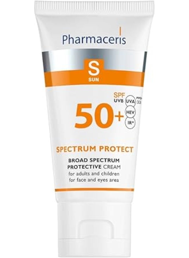 فارماسيريس كريم الحماية الطيفي من فارماسيريس بعامل حماية من الشمس 50+، 50 مل - كريم شمس خفيف للغاية وعالي التحمل مع زبدة الشيا وفيتامين هـ للبشرة الجافة والحساسة، الأشعة فوق البنفسجية ب + أ + أ + ب + الأشعة تحت الحمراء